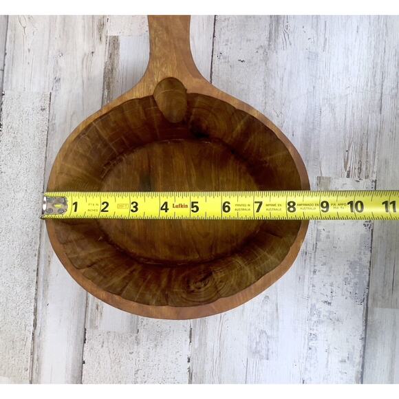 Primitive Hand Carved Wood Bowl Vintage Scoop Ladle With Handle And Thumb Hold - Picture 3 of 5